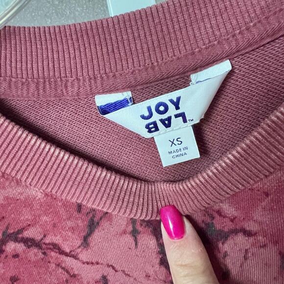Joy Lab French Terry Sweatshirt Womens X-Small Red Pink Tie Dye Crop Boho Comfy - Picture 7 of 10
